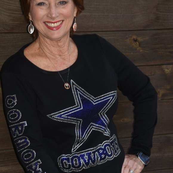 Cowboys rhinestone long sleeve shirt w/ Cowboys sleeve XS S M L XL XXL 1X2X3X4X - Picture 2 of 7